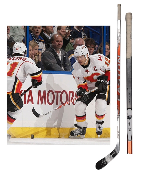 Jarome Iginlas 2010-11 Calgary Flames "1,000 Point Game" Signed Easton Game-Used Stick - Photo-Matched!