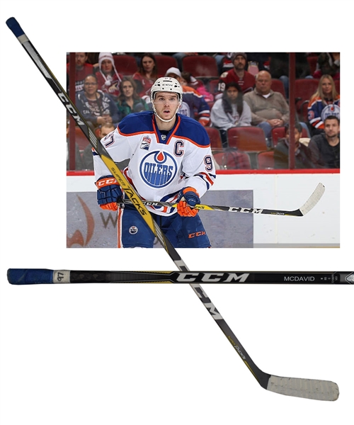 Connor McDavids 2016-17 Edmonton Oilers CCM Super Tacks Game-Used Stick with LOA - Photo-Matched!