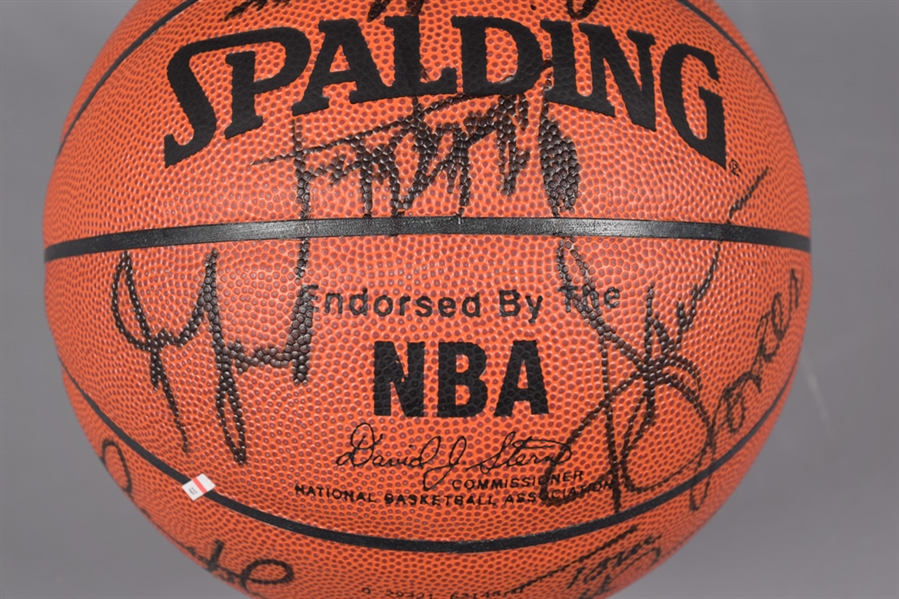 Boston Celtics Multi-Signed Basketball by 14 Including Bird, Jones, Russell and Sanders with JSA LOA