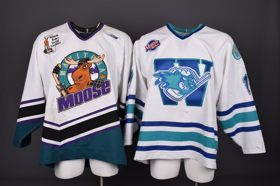 Minor Hockey 1990s Game-Worn Jersey Collection of 3 with IHL Manitoba Moose, AHL Worcester IceCats and ECHL Huntington Blizzard