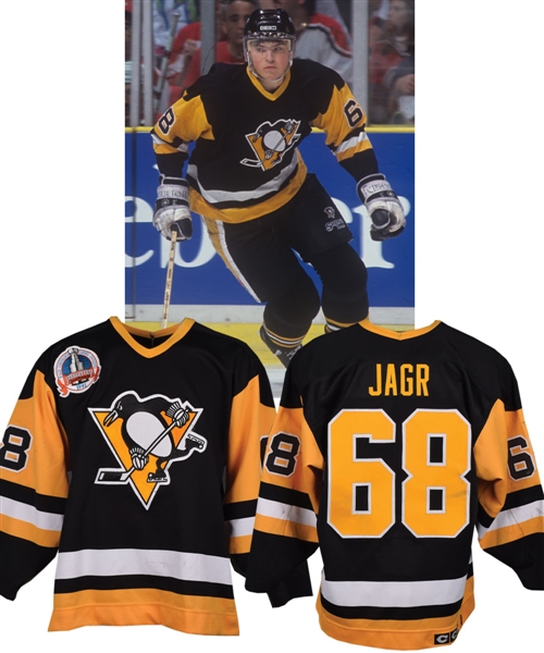 Jaromir Jagrs 1990-91 Pittsburgh Penguins Game-Worn Rookie Season Jersey - Patched for Finals! - Photo-Matched!