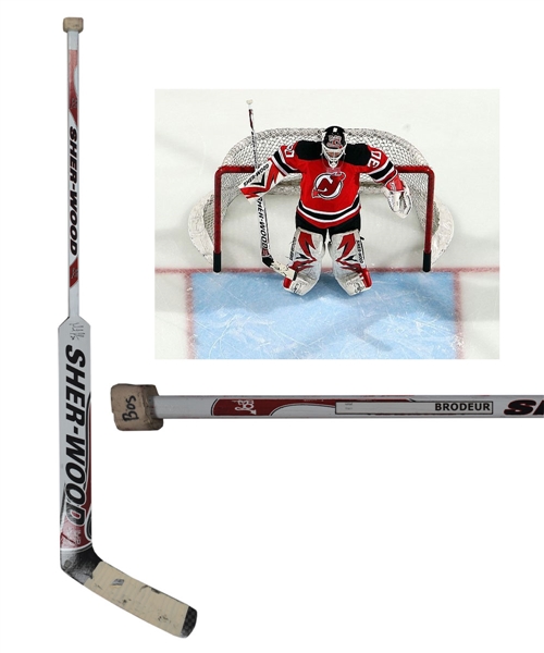 Martin Brodeurs 2010-11 New Jersey Devils Signed Sher-Wood Game-Used Stick with COA - Photo-Matched!
