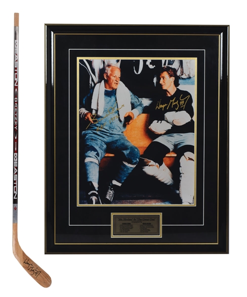 Wayne Gretzky Signed Easton Silver Tip Stick Plus Wayne Gretzky and Gordie Howe Dual-Signed Framed Photo (24 ¾” x 30 ¾”) 