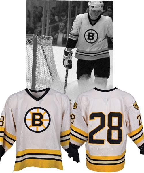 Tom Fergus 1984-85 Boston Bruins Game-Worn Jersey - Team Repairs! - Photo-Matched!