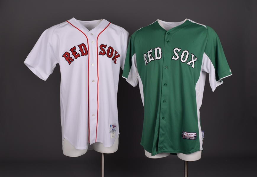 Boston Red Sox Game-Worn Jersey Collection of 4 with Tim Lollars 1985 and 1986, Ramiro Mendozas 2003 and Nick Puntos 2012 Spring Training