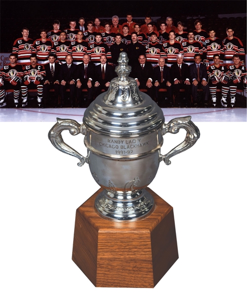 Randy Laceys 1991-92 Chicago Black Hawks Clarence Campbell Bowl Championship Trophy (11")