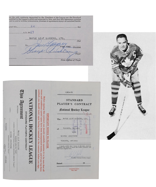George Armstrongs 1969-70 Toronto Maple Leafs Official NHL Contract Signed by HOFers Armstrong, Campbell and Gregory