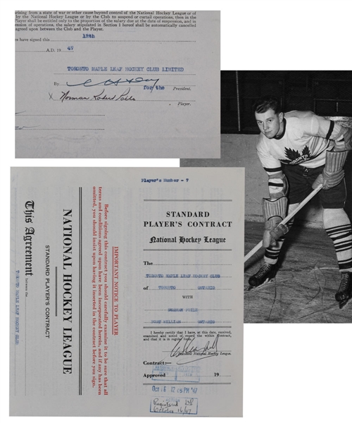 HOFer Norman "Bud" Poiles 1947-48 Toronto Maple Leafs Official NHL Contract Signed by Deceased HOFers Poile, Campbell and Day