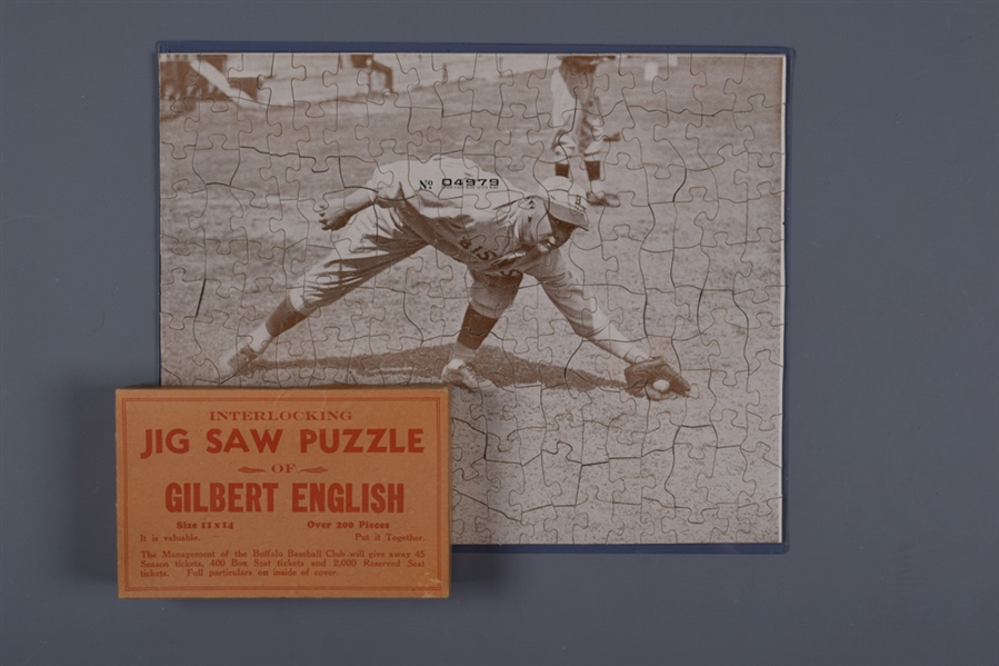 1933 International League Buffalo Baseball Club Gilbert English Jigsaw Puzzle in Original Box