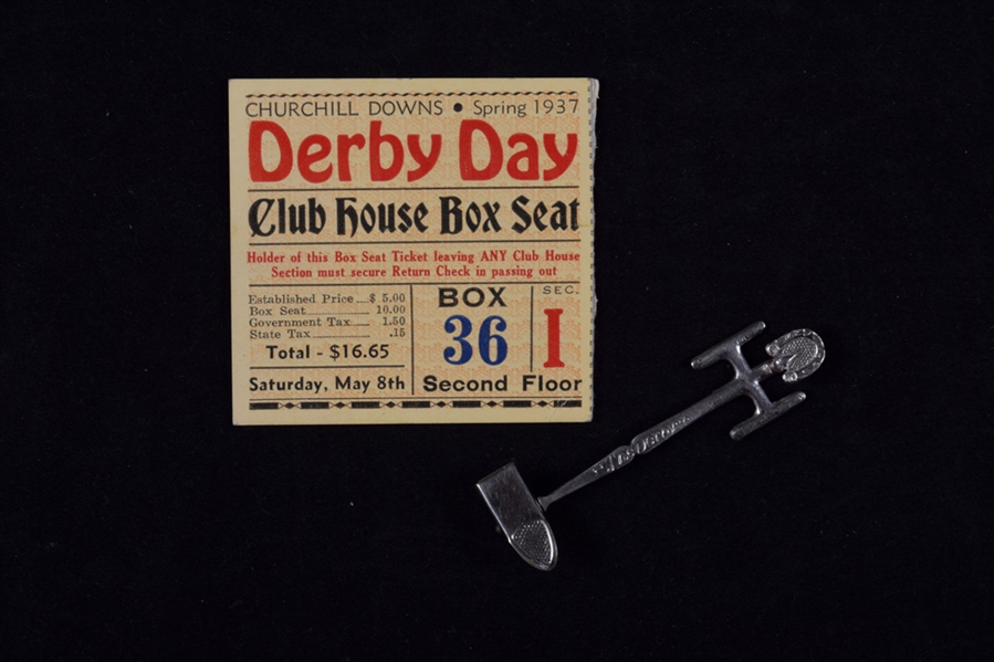 1937 Kentucky Derby Ticket Stub (War Admiral) and 1898 Victorian Mens Derby Link Cuff Holder