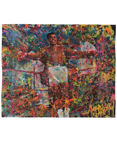 Muhammad Ali "Leaning on Ropes" Original Painting on Canvas by Renowned Artist Murray Henderson (21 ½” x 26 ½”) 