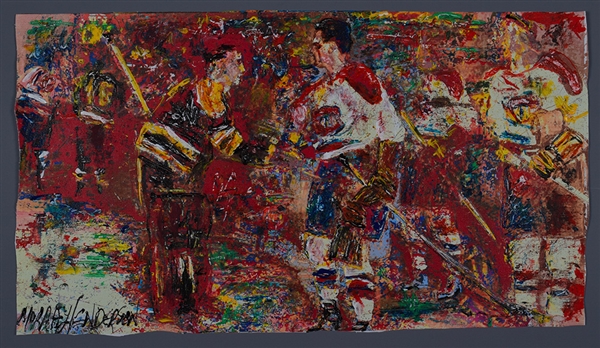 Maurice Richard and Sugar Jim Henry 1952 Stanley Cup Semi-Final Handshake Original Painting on Canvas by Renowned Artist Murray Henderson (13” x 23 ½”) 