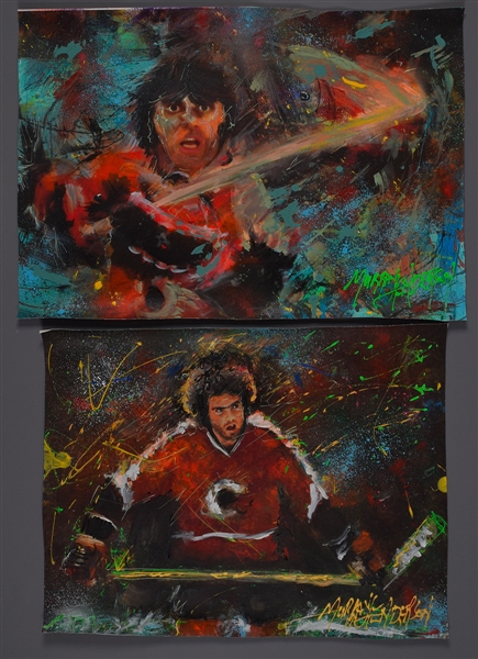 Slap Shot Ogie Ogilthorpe and Tim "Dr. Hook" McCracken Original Painting on Canvas Collection of 2 by Renowned Artist Murray Henderson