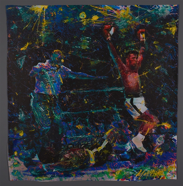 Muhammad Ali "1965 Liston Phantom Punch Fight" Original Painting on Canvas by Renowned Artist Murray Henderson (23 ½” x 24 ½”) 