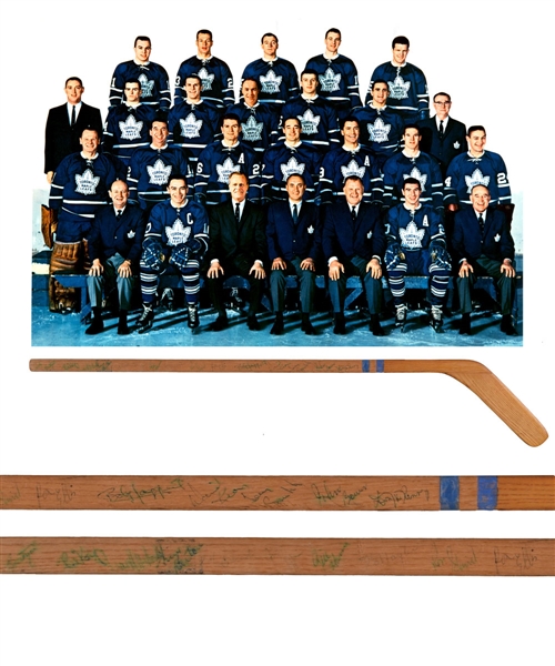 Toronto Maple Leafs 1964-65 Team-Signed Mini Stick by 15 Featuring 7 HOFers Including Deceased HOFers Terry Sawchuk and Tim Horton with LOA
