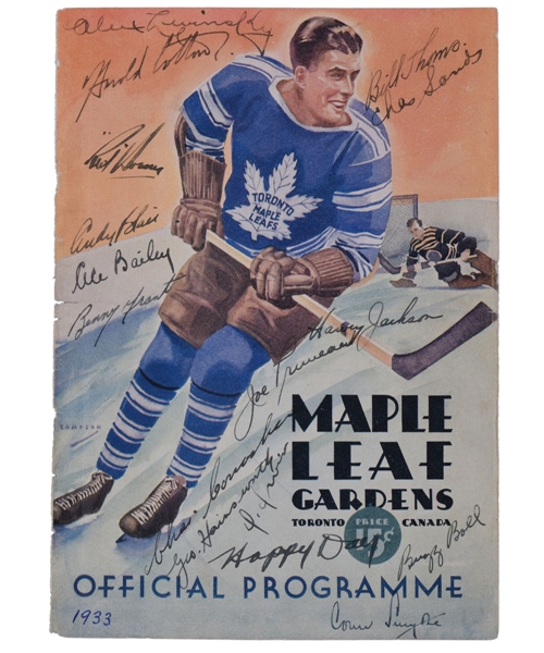 Toronto Maple Leafs 1933-34 Team-Signed Program Cover by 16 with 9 Deceased HOFers Including Conacher, Hainsworth and Jackson