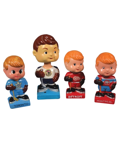1961-63 NHL "Original Six" Teams Mini Nodder / Bobble Head Doll Collection of 3 Plus 1972-76 WHA Cleveland Crusaders Nodder