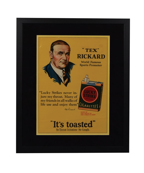 Tex Rickard Circa Late-1920s Lucky Strike Cigarettes Framed Poster (22" x 26") - Founder of the New York Rangers