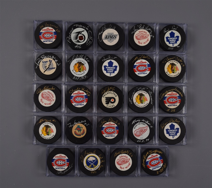 Hockey HOFers and Stars Signed Hockey Puck Collection of 24