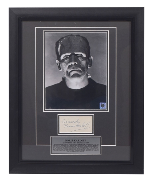 English Actor Boris Karloff Signed Cut Framed "Frankenstein" Display (21" x 17") with JSA LOA
