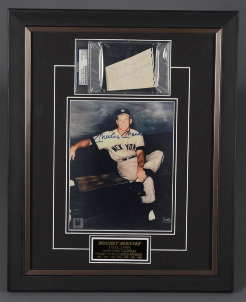Mickey Mantle New York Yankees Signed Framed Display (21” x 17”) - PSA/DNA Certified