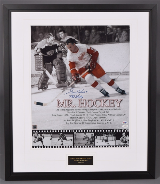 Gordie Howe Detroit Red Wings Signed "Mr Hockey" Framed Display with JSA and PSA/DNA COAs (24 ½” x 28”)  