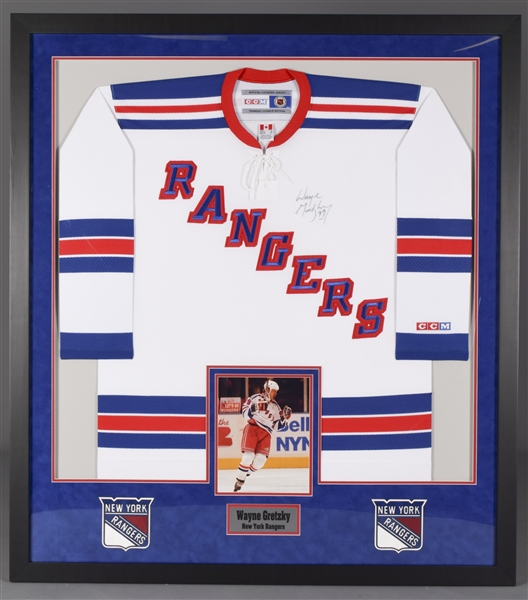 Wayne Gretzky Signed New York Rangers Framed Jersey Display with JSA LOA (47” x 42”)