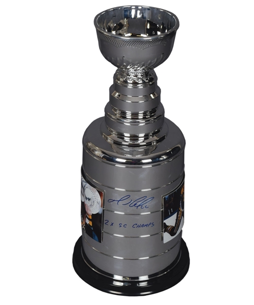 Mario Lemieux Pittsburgh Penguins Signed Huge Stanley Cup Replica with Display Case - Steiner COA - "2X SC Champs" Inscription