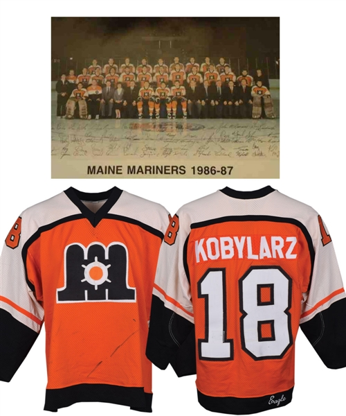 Paul Kobylarzs 1986-87 AHL Maine Mariners Game-Worn Jersey 