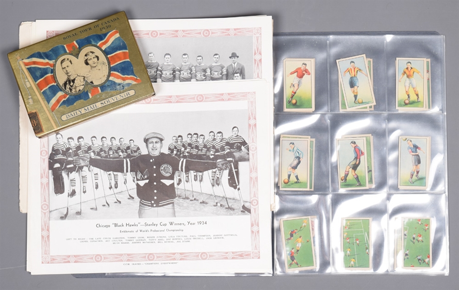 1933-34 CCM Hockey Team Picture Complete Brown Border Set of 12 Plus 1930s BAT Soccer Cards Sets & Dawes and Macdonalds Playing Card Decks