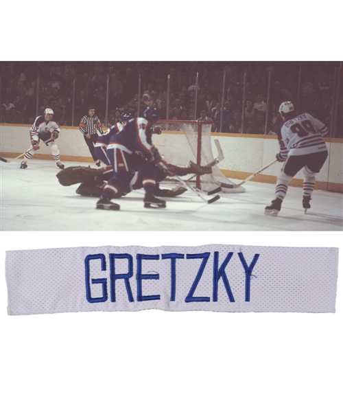 Wayne Gretzkys 1980-81 Edmonton Oilers Game-Worn Nameplate with Shawn Chaulk LOA