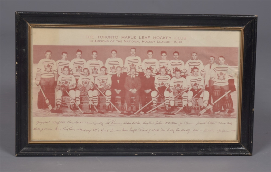 Toronto Maple Leafs 1933-34 Framed Team Picture and Alumni Multi-Signed Stick Plus Early-1990s Bruins Team-Signed Stick