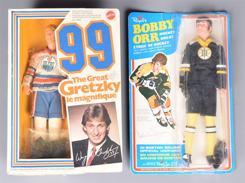Bobby Orr 1970s (Regal Toy Limited) and Wayne Gretzky 1983 (Mattel) Dolls in Original Packagings