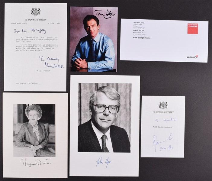 British Prime Ministers Margaret Thatcher, John Major and Tony Blair Signed Photos