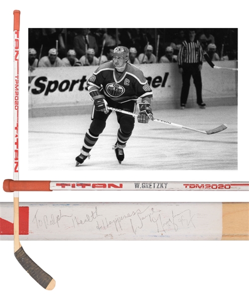 Wayne Gretzkys 1986-87 Edmonton Oilers Signed Titan TPM 2020 Game-Used Stick - Rare Orange Gripper!