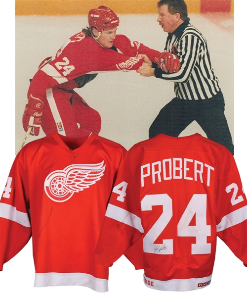 Bob Proberts 1987-88 Detroit Red Wings Signed Game-Worn Jersey - Team Repairs!