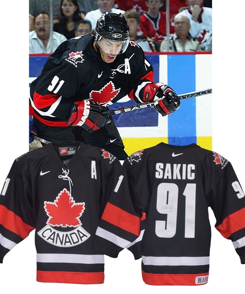 Joe Sakics 2004 World Cup of Hockey Team Canada Signed Game-Worn Alternate Captains Pre-Tournament Jersey with Hockey Canada LOA