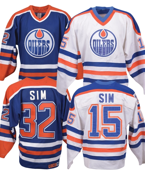 Miroslav Frycers 1988-89 and Dave Browns 1989-90 Edmonton Oilers Game-Worn Jerseys - Both Recycled for Trevor Sim