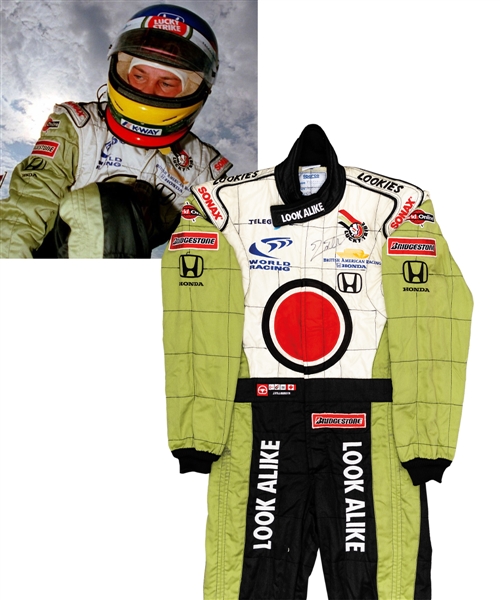 Jacques Villeneuve’s 2000 Lucky Strike BAR Honda F1 Team Signed Race-Worn Suit (Look Alike Sponsorship) with His Signed LOA