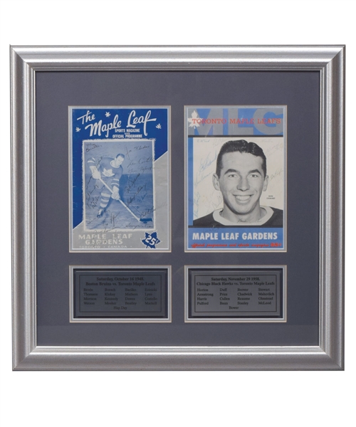 Toronto Maple Leafs 1948-49 and 1958-59 Team-Signed Programs Framed Display with Barilko, Horton and Others (22” x 22 ½”) 