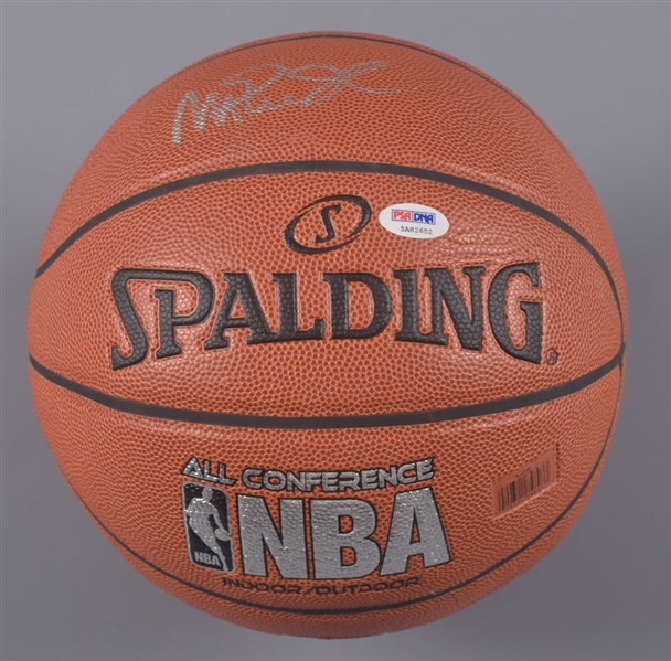 Larry Bird and Magic Johnson Dual-Signed Spalding Basketball with Display Case - PSA/DNA COA