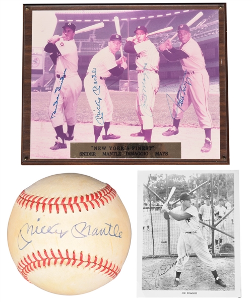 Mantle/DiMaggio/Mays/Snider Multi-Signed Photo, Mickey Mantle Single-Signed Baseball and Joe DiMaggio Signed Photo with JSA LOAs