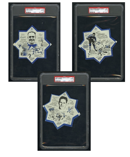 1932-33 Toronto Maple Leafs OKeefes PSA-Graded Coasters of Clancy, Jackson and Horner