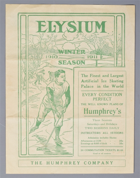 1910-11 Elysium Arena Hockey Program (Northern Ohio Hockey Association) - Cleveland vs Detroit