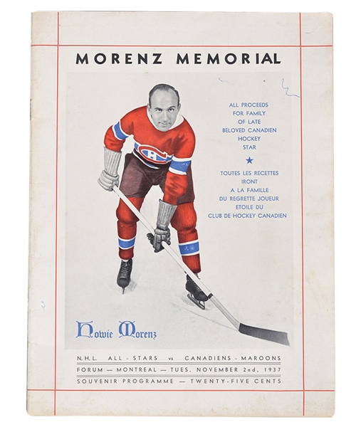 1937 Howie Morenz Memorial Game Program (9" x 12") 