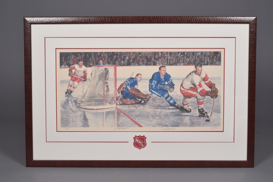 Detroit Red Wings vs Toronto Maple Leafs Les Tait Limited-Edition Framed Lithograph #711/2250 Signed by Mahovlich and Bower (29” x 44 ½”) 