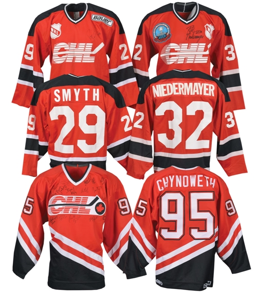 Rob Niedermayers 1993 and Ryan Smiths 1994 CHL All-Star Game Signed Game-Worn Jerseys Plus 1995 Team-Signed Jersey from Ed Chynoweths Collection with Family LOA