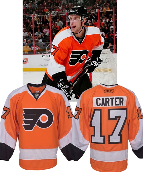 Jeff Carters 2008-09 Philadelphia Flyers Game-Worn Third Jersey with LOA - Scored 3 Goals in 2 Games Wearing This Jersey!