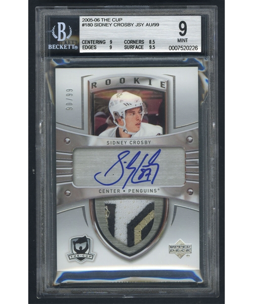 2005-06 Upper Deck "The Cup" Hockey Card #180 Sidney Crosby Autographed Rookie Patch RPA #90/99 Beckett-Graded Mint 9