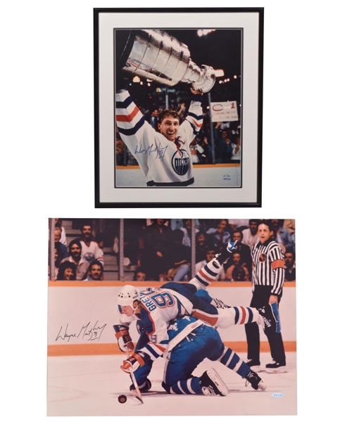 Wayne Gretzky Signed Edmonton Oilers Photos (2) with UDA COAs